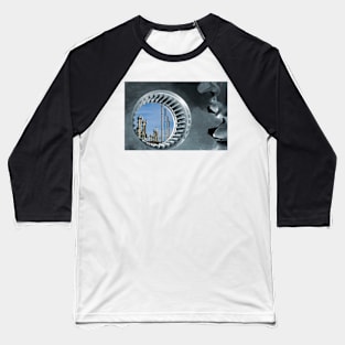 Oil refinery seen through industrial gears (F018/5210) Baseball T-Shirt